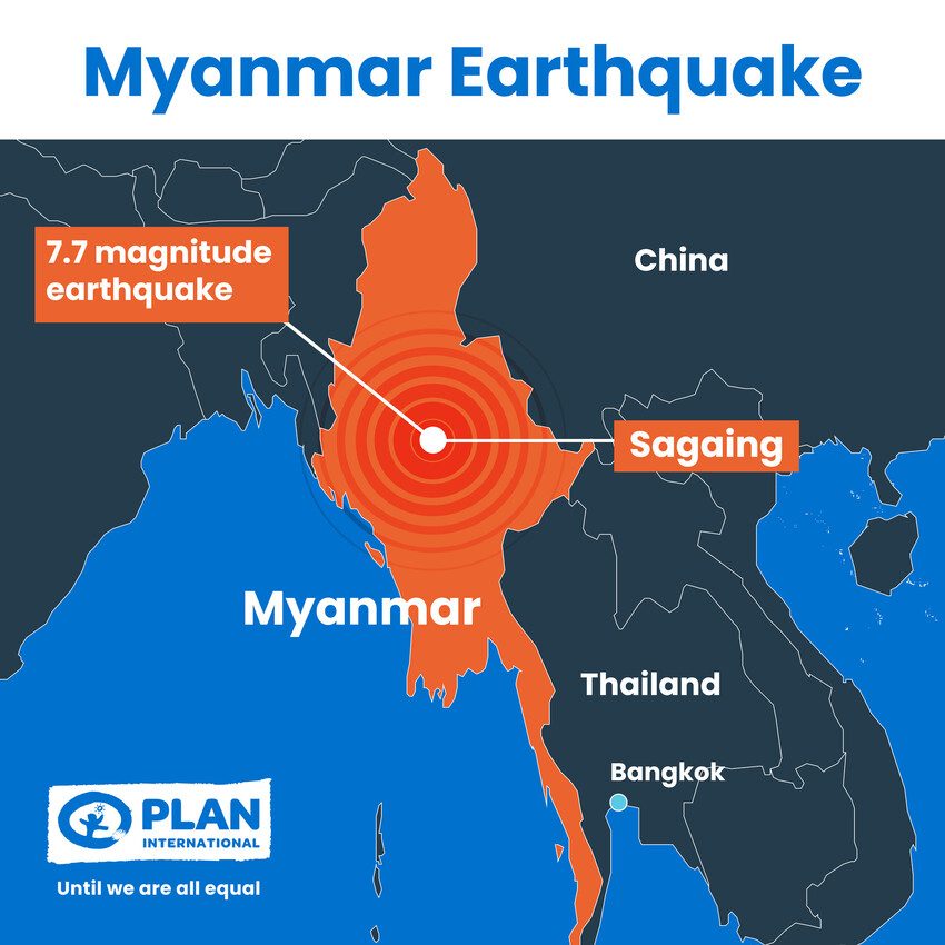 Myanmar 7.7 magnitude earthquake graphic.